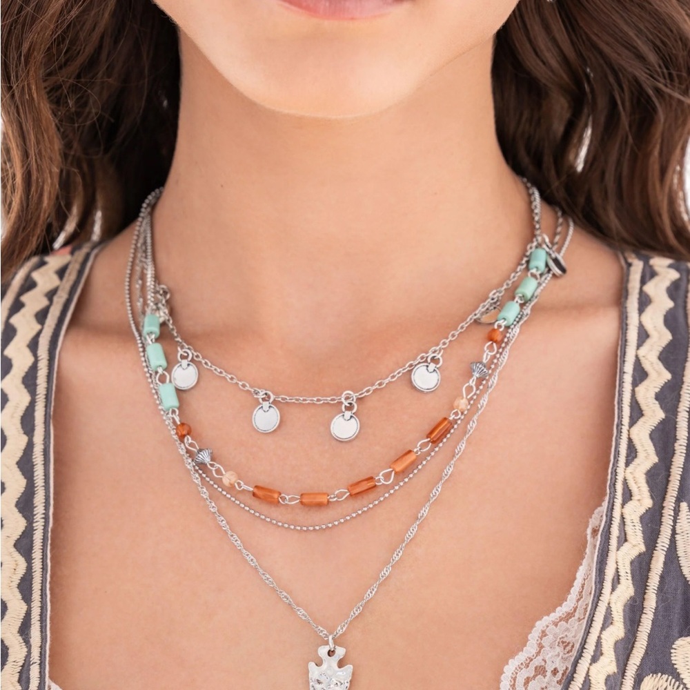 Simply Sante Fe - Silver and Orange Layered Necklace